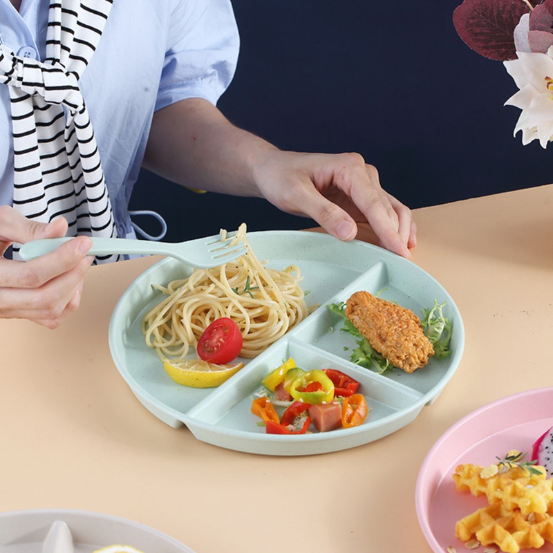 Đĩa Đựng Thức Ăn 3 Ngăn Giảm Cân Bằng Chất Liệu Rơm Lúa Mì