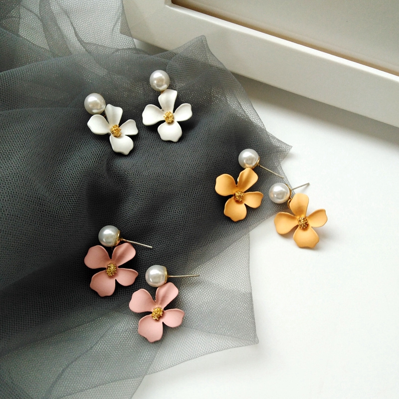 Korean Candy Color Matte Small Flower Pearl Women Earrings Vibrant Fashion Jewellery Accessories