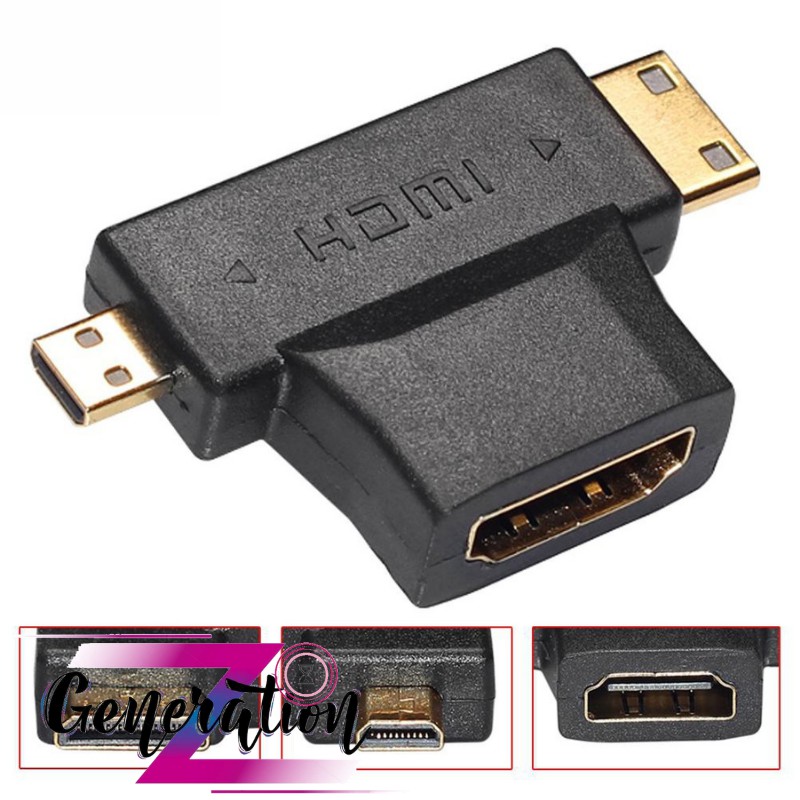 Đầu đổi HDMI ra 2 đầu Mini HDMI và Micro HDMI - Đầu Nối HDMI Female To Mini HDMI/Micro HDMI Male