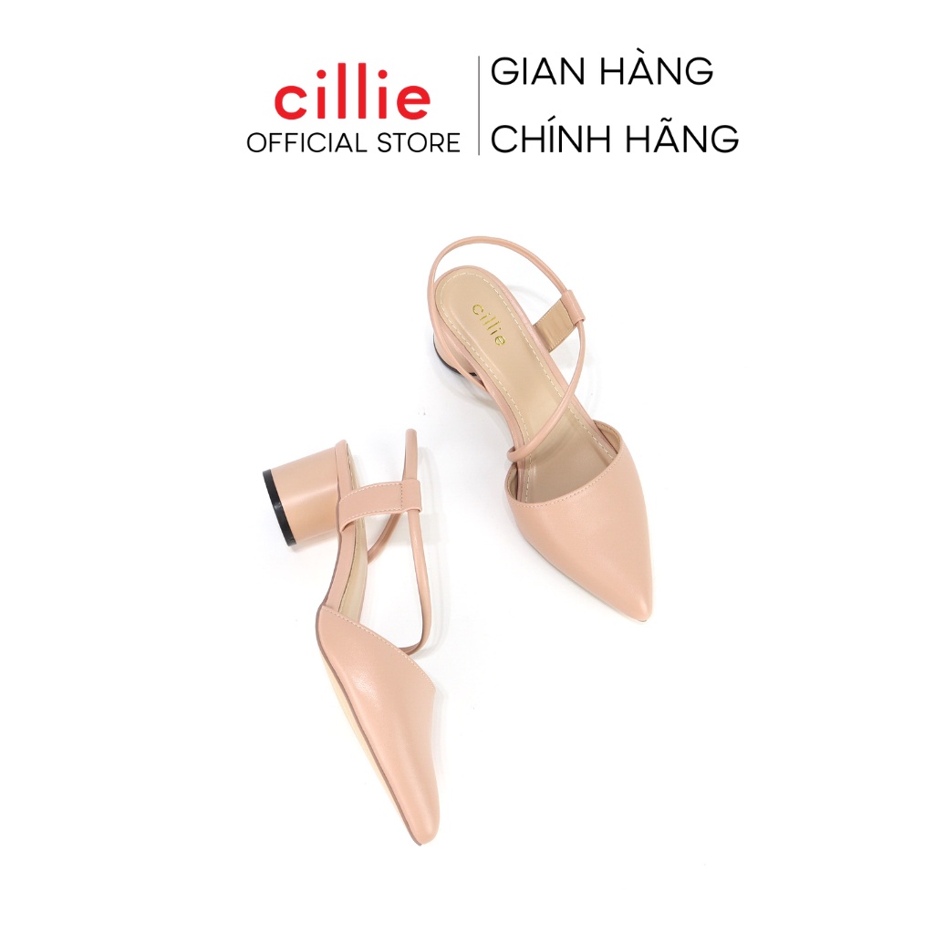 Giày sandal nữ thời trang bít mũi hở hậu quai chéo gót trụ cao 5cm Cillie 1012a