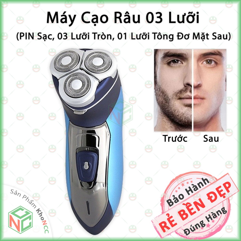 [KhoNCC] Máy Cạo Râu 03 Lưỡi Tròn Chống Nước Cao Cấp - NPD-KM7390-5283 (Màu xanh phối bạc)