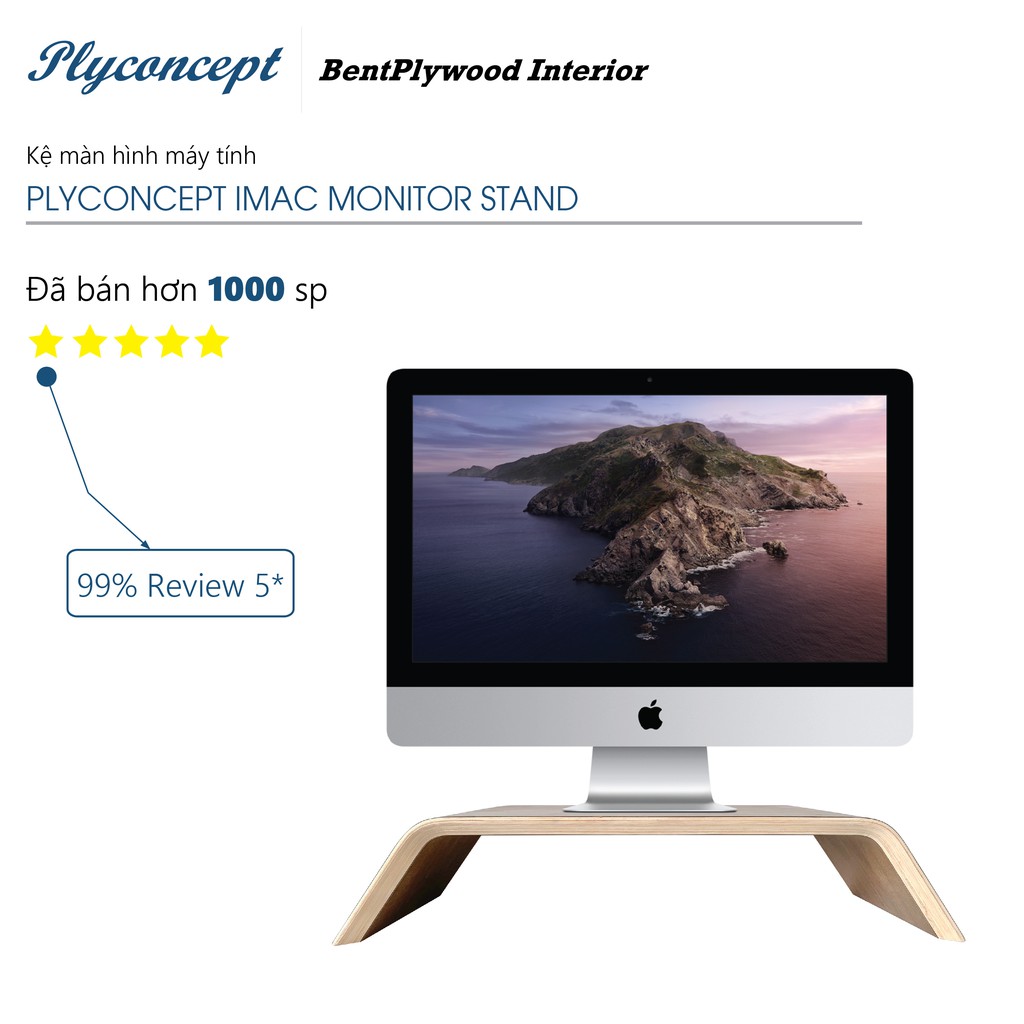 Kệ màn hình máy tính, Kệ Imac gỗ uốn cong PlyConcept Imac Stand - Laminate Màu gỗ đậm.