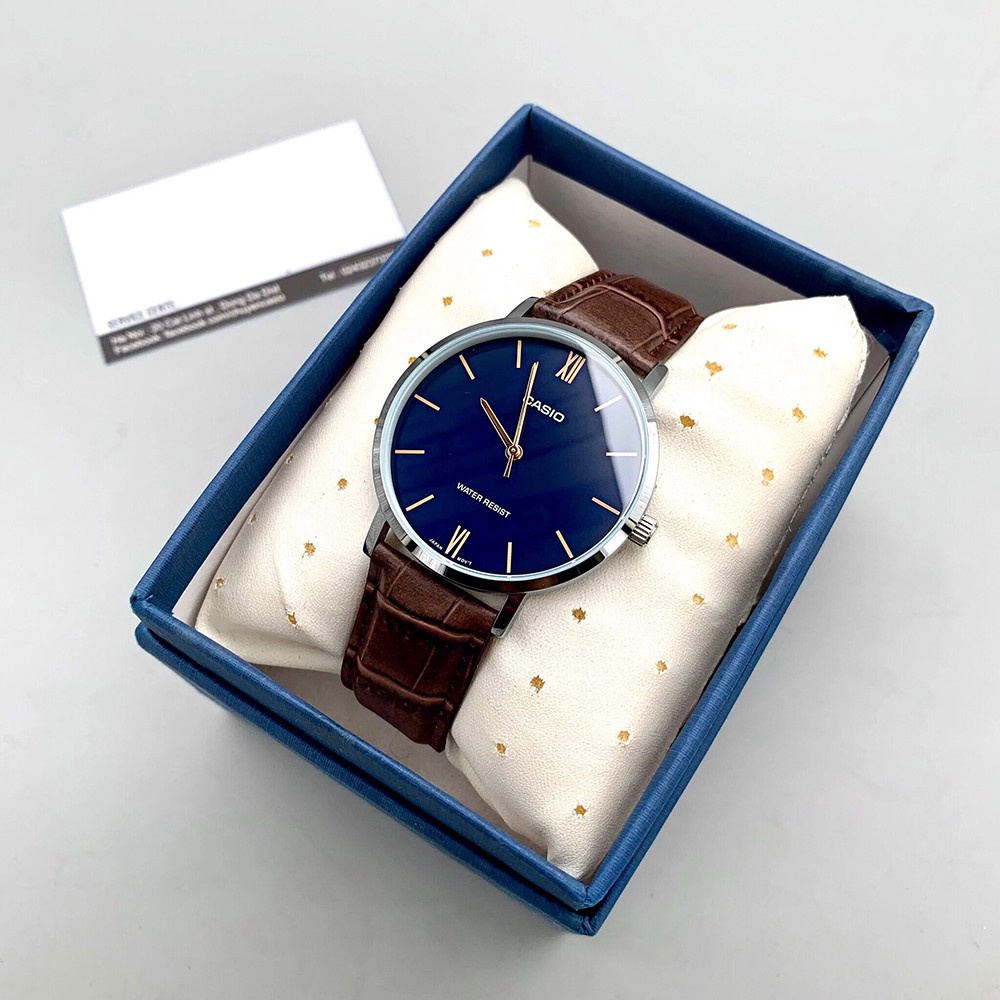 Đồng hồ đôi nam nữ dây da Casio Anh Khuê MTP/LTP VT01L-2B
