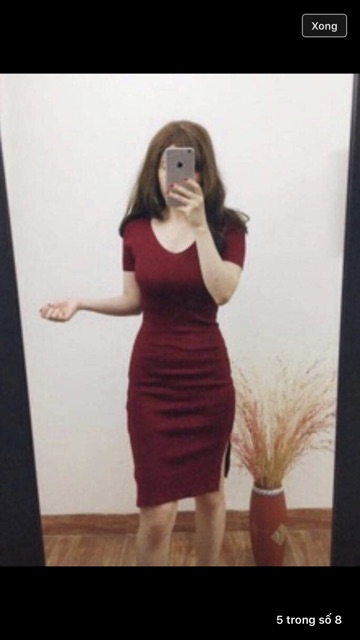 Đầm Body cổ tim,đầm body tay ngắn xẻ ta chất liệu thun gân