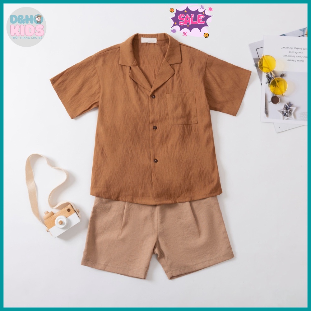 Bộ quần áo bé trai , bộ đồ bé trai áo cổ 2 ve chất Thô muji nhật bản