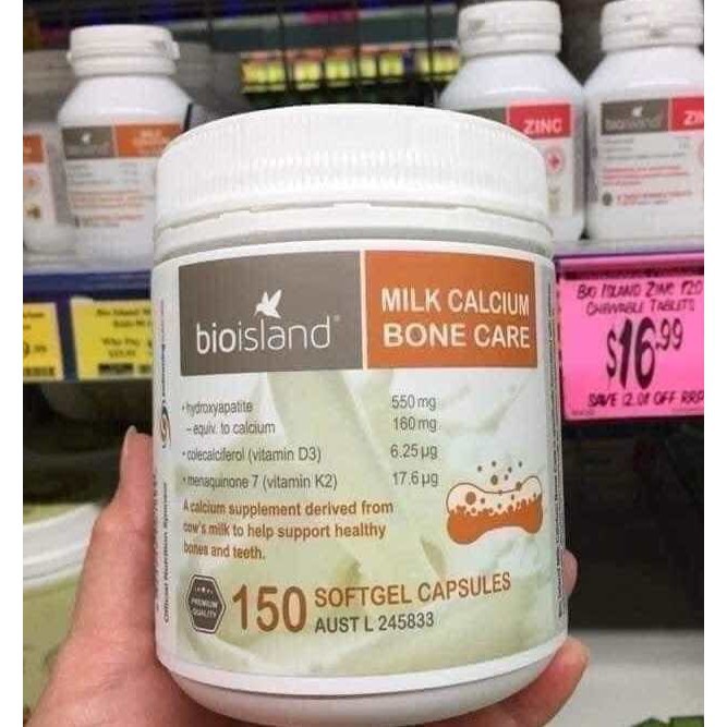 Canxi sữa hữu cơ Bone Care Bioisland Milk Calcium - hộp 150 viên ÚC