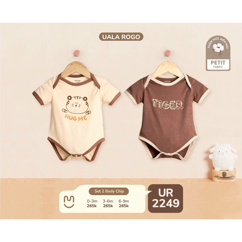 UR2249. Set 2 body chip Uala Rogo chất vải Petit cao cấp mềm mịn thoáng mát ngắn tay in hổ tiger cho bé sơ sinh