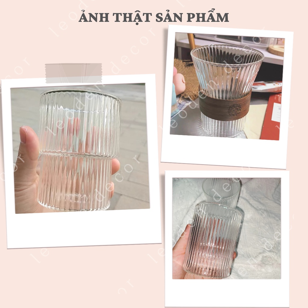 Ly thủy tinh chịu nhiệt vân sọc uống cafe hai tầng phong cách Hàn Quốc, cốc cafe chịu nhiệt