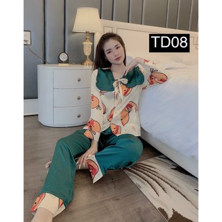 Set Pizama Nữ Mặc Nhà -Đồ Bộ Pijama Ngủ  Đồ Bộ Ngủ Nữ Tay Dài Satin Cao Cấp Phối Kiểu Thể Thao Độc Lạ-Kèm hình thật