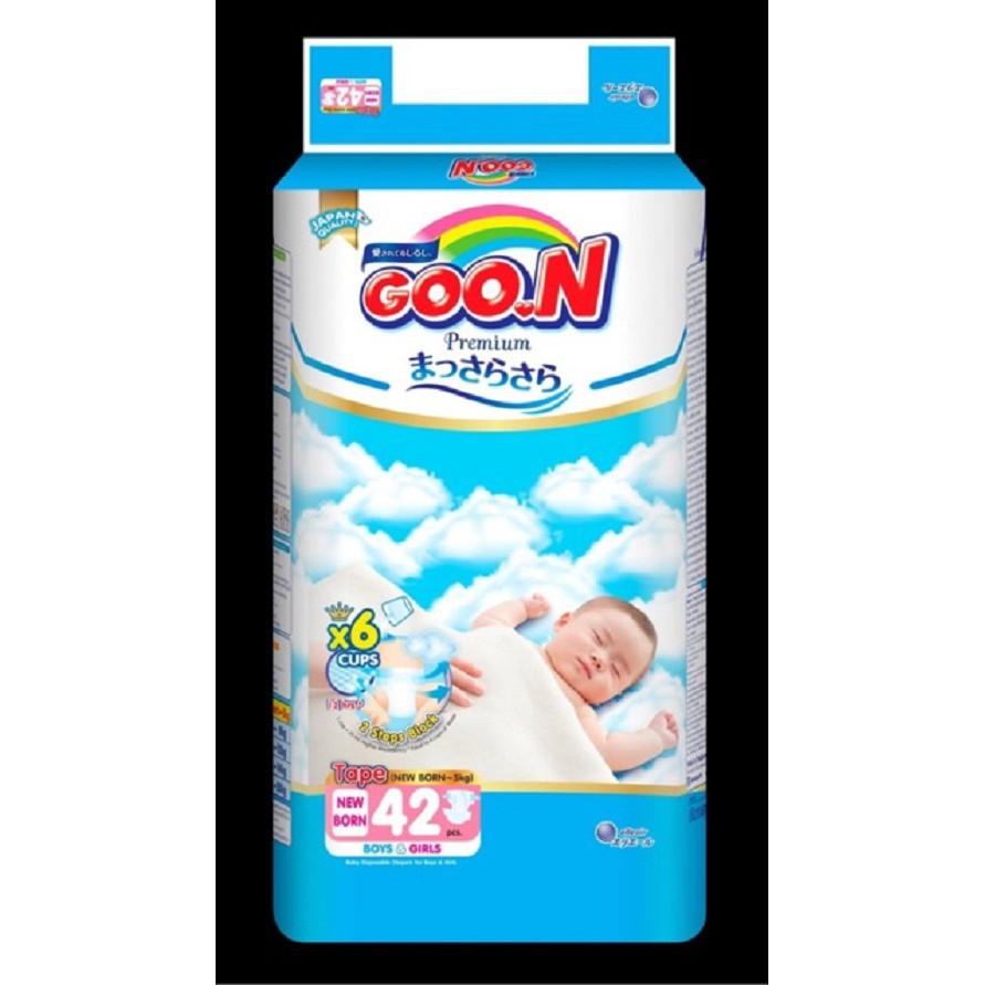 Combo hai bịch bỉm dán Goon Premium Newborn (42 miếng) tặng 1 bịch Goon Premium S36 (dán)