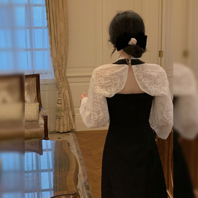 11.11 Đầm midi dài tay phối ren hoa phong cách cổ điển thời trang mùa thu 2023 thanh lịch dành cho nữ