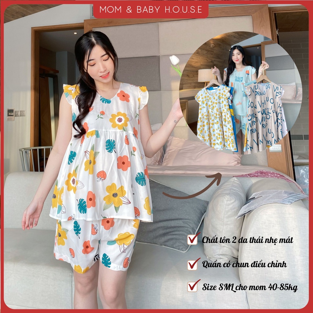 Đồ bộ bầu tôn 2 da thái bèo vai hoa nhí siêu mát ( có video )