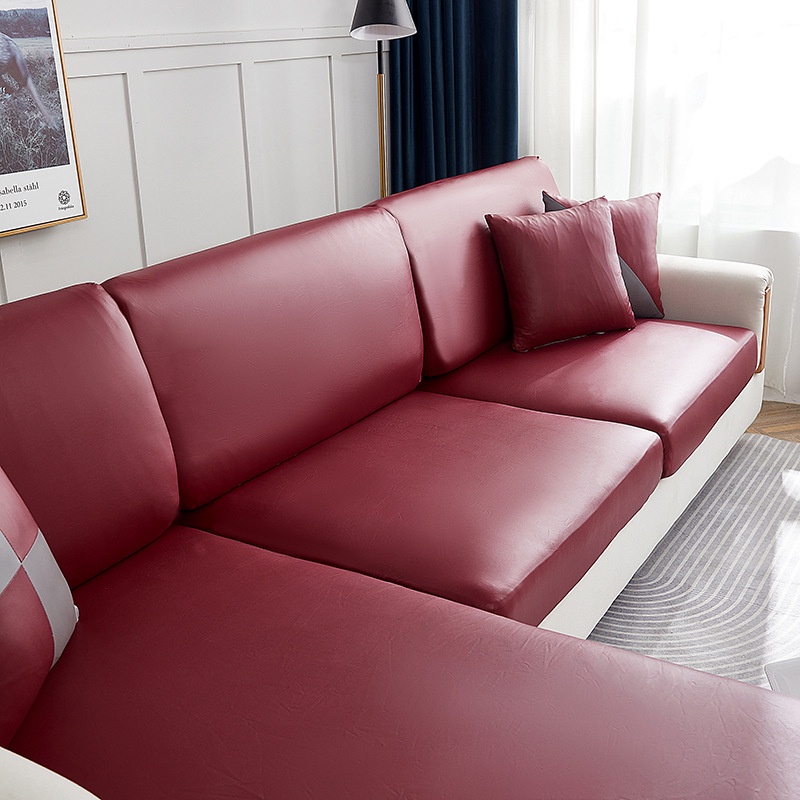 Vỏ bọc ghế sofa 1/2/3/4 chỗ ngồi hình chữ L bằng da màu be chống thấm nước trang trí nội thất phòng khách tiện dụng