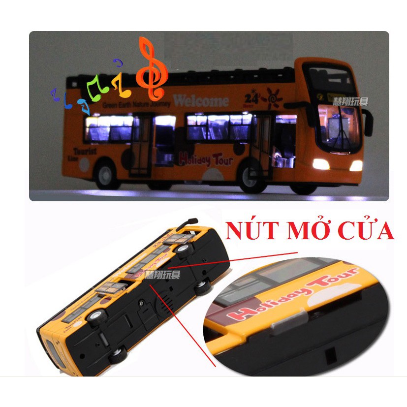 Mô hình ô tô Xe buýt hai tầng Die cast bằng kim loại - Đồ chơi trẻ em xe có âm thanh và đèn chạy bằng cót
