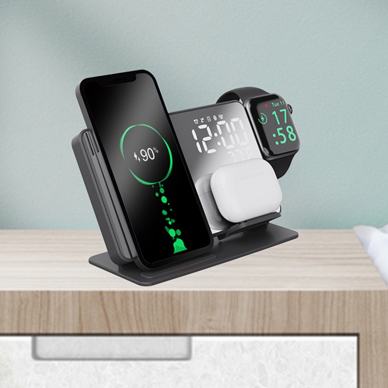 Bộ sạc nhanh không dây 4 trong 1 15W thích hợp cho IWatch iPhone 13/ 12/ 11 Pro/ Max/ Samsung Galaxy S10/ S10+