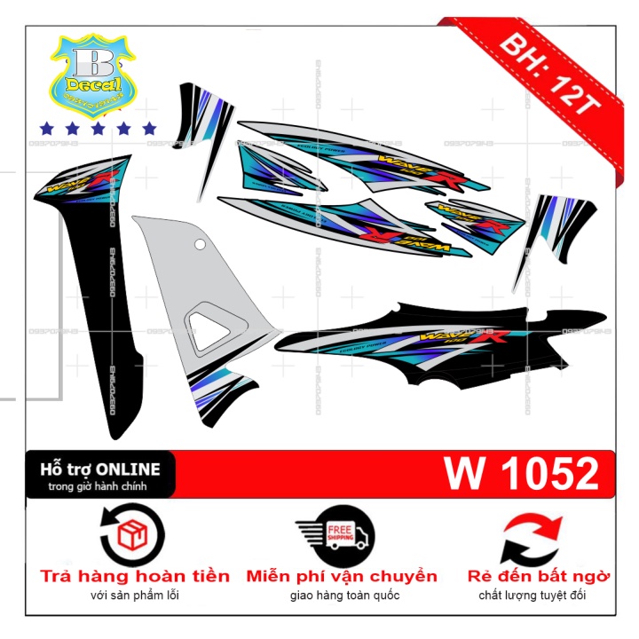 ( Quí khách vui lòng mang ra tiệm cho thợ dán ) Tem wave R 100 đen bạc