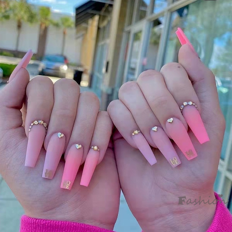 [Hàng mới về] Set 24 móng tay giả dài đầu vuông màu gradient