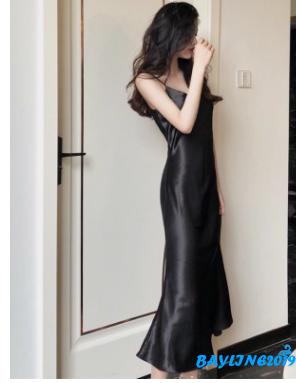 Đầm Đuôi Cá Không Tay Chất Phi Bóng Thiết Kế Cổ Chữ V Size S / M / L