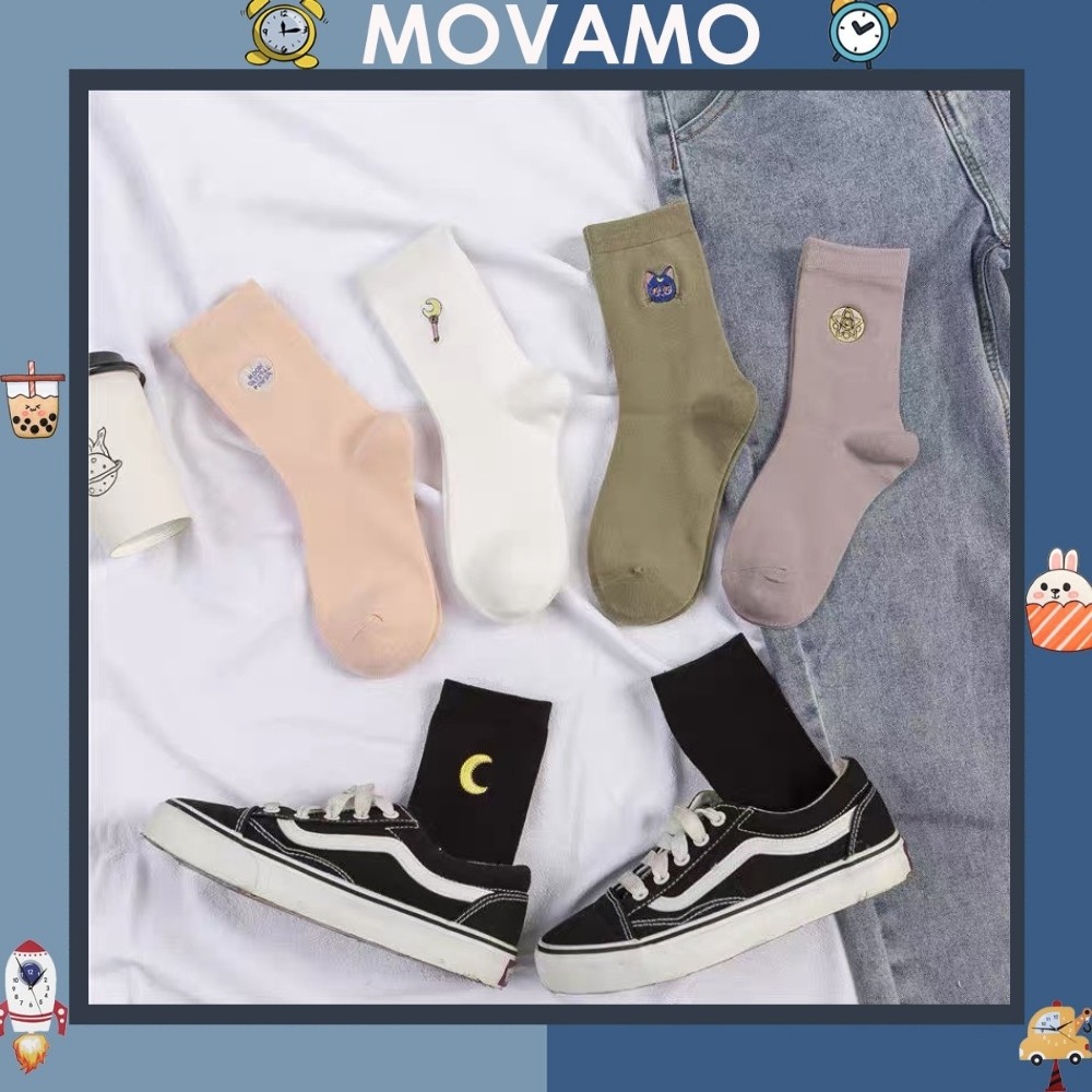 Tất Nữ Cổ Cao Movamo Dễ Thương In Hình Mèo Mặt Trăng TN48