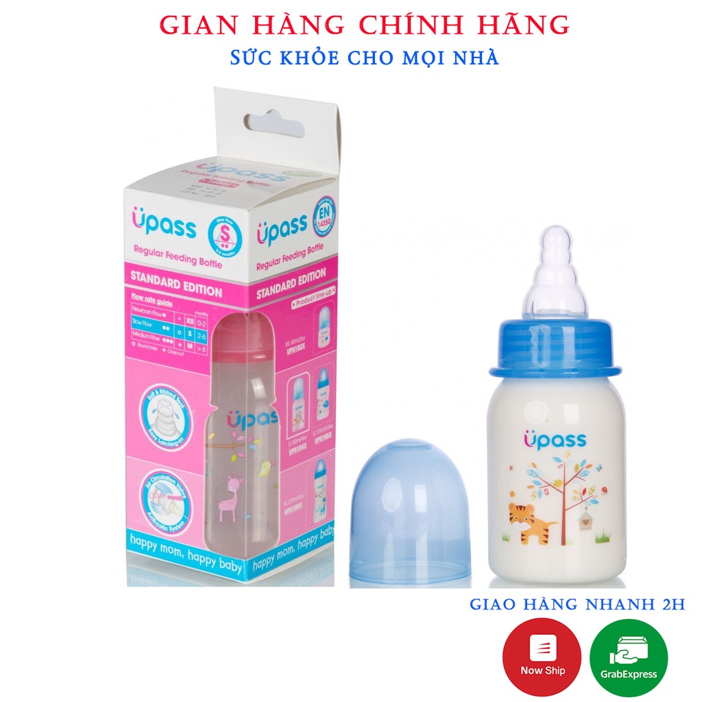 (Made In Thái Lan) Bình Sữa Cổ Thường Núm Ty Silicon 140ml Upass UP0104X