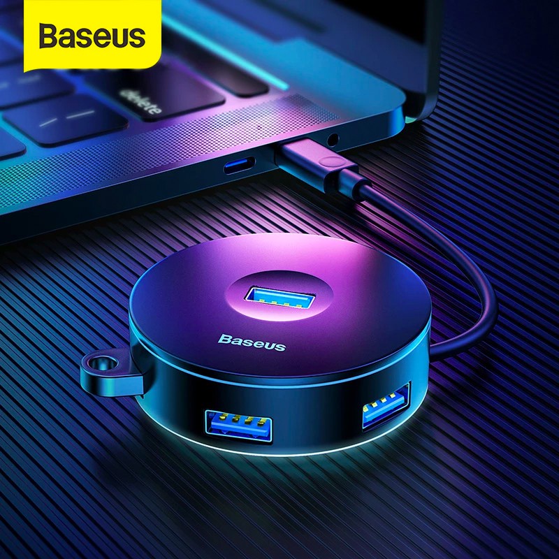 Bộ chuyển đổi Hub Type C Baseus Round Box 4 in 1 USB 3.0 x 1, USB 2.0 x3 cho Laptop Macbook, Suface