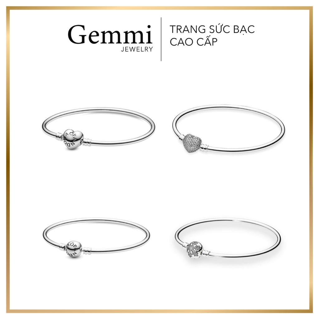 Vòng BẠC cao cấp Gemmi - Vòng tay Pan cứng mix charm chốt khoá Basic Bạc Thái S925
