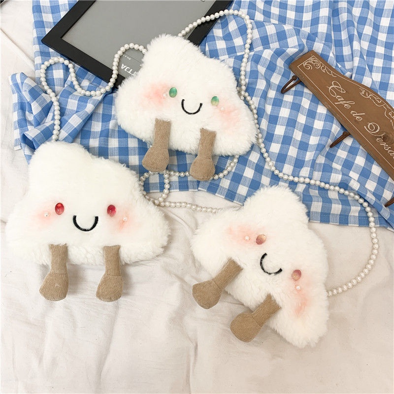 Túi Đeo Chéo Hình Đám Mây Màu Trắng Mềm Mại Phong Cách Lolita Nhật Bản