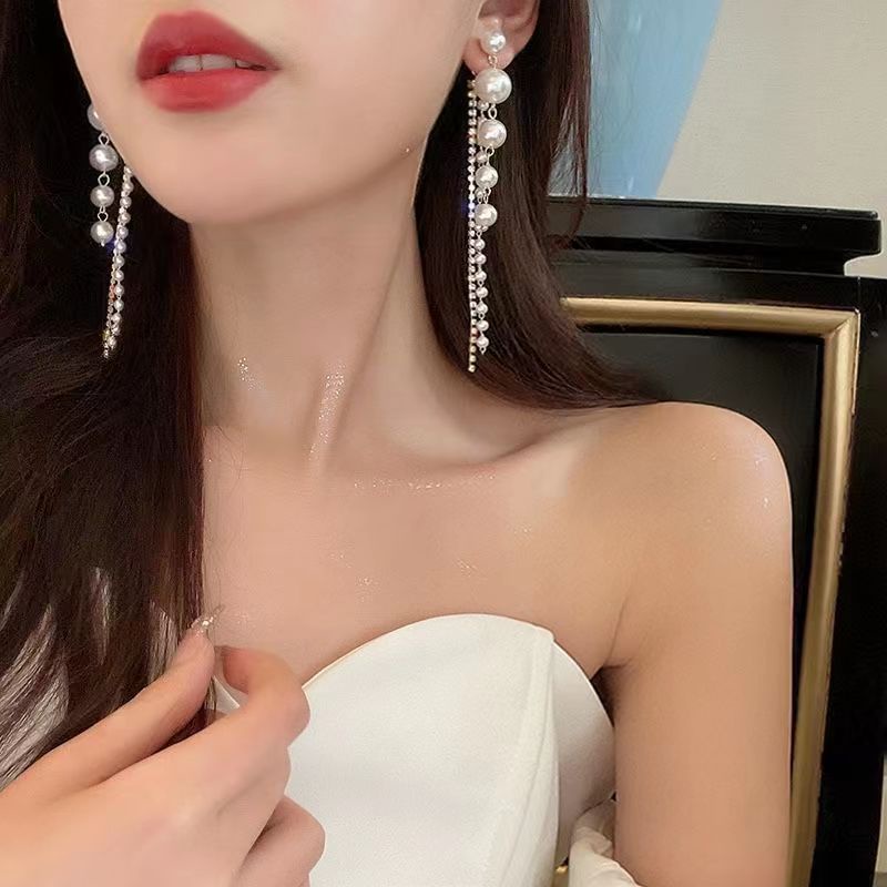 Bông Tai Mạ Bạc 925 Kiểu Tua Rua Dài Đính Kim Cương Sang Trọng Cá Tính