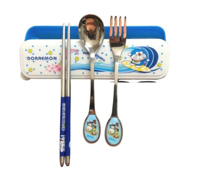 Bộ muỗng đũa nĩa Inox Doraemon cao cấp cho bé Japan