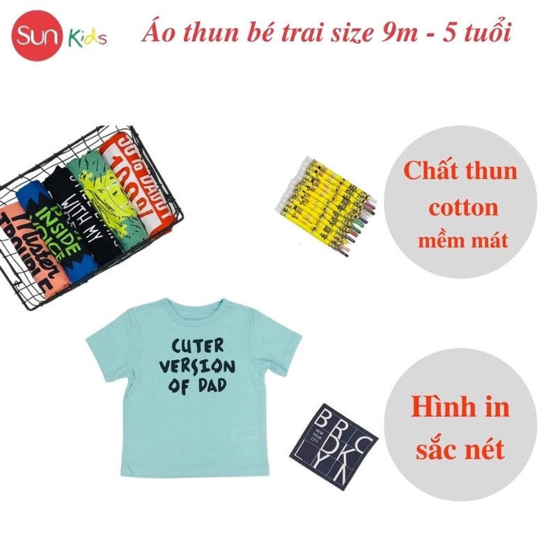 Áo thun bé trai xuất xịn, áo phông cho bé trai, chất cotton, size 9m - 5 tuổi - SUNKIDS1