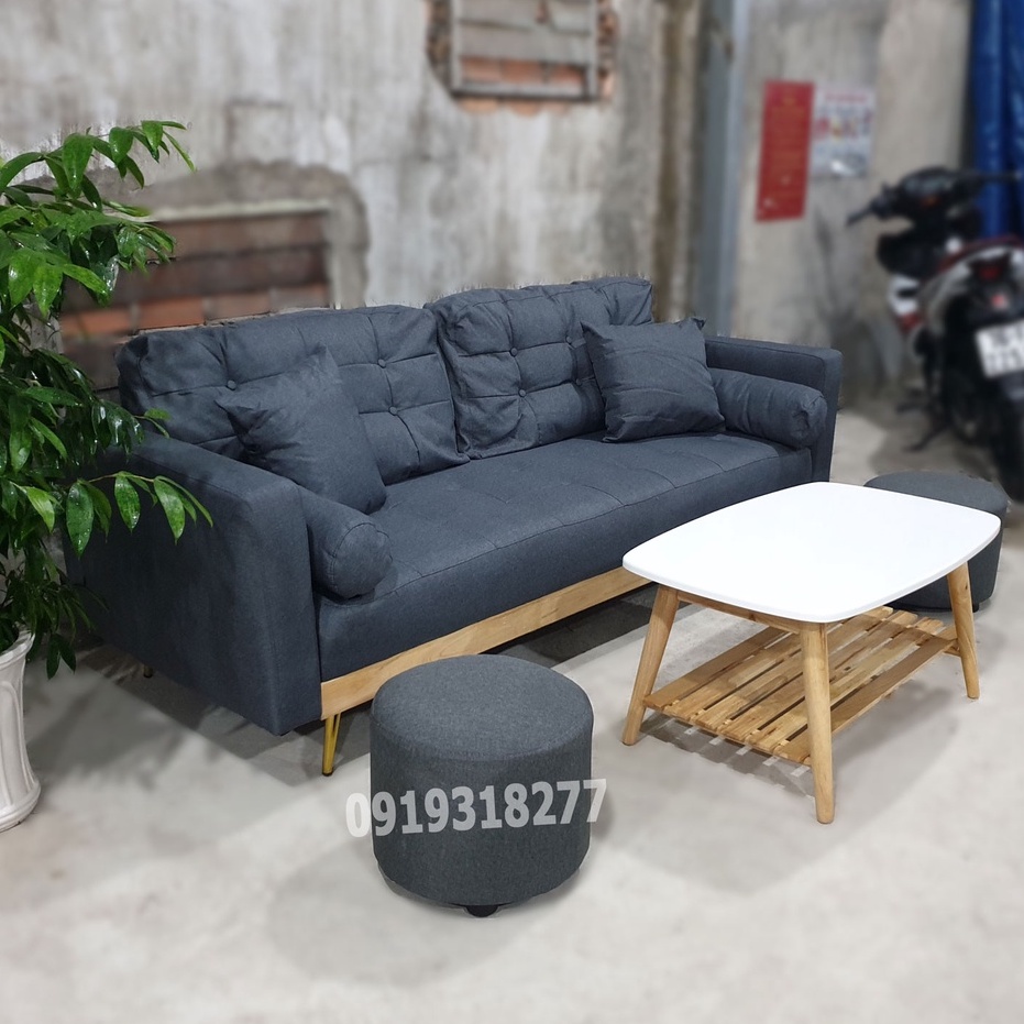 Bộ Sofa Dài 1m84 Màu Xám Vải Bố - Hàng Thùng Xuất Khẩu Hàng Lắp Ráp