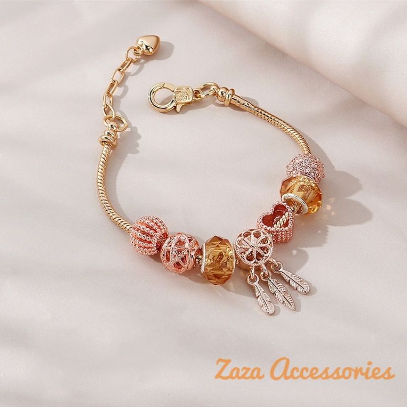 Lắc tay charm nữ - Vòng tay nữ charm mạ vàng hồng đá pha lê Dream Catch nữ tính, thanh lịch Zaza Accessories
