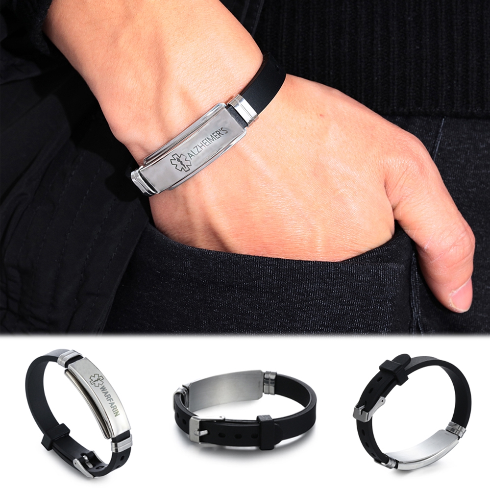 [Hàng mới về] Vòng tay cảnh báo y tế dây silicone mặt thép không gỉ thời trang cho nam và nữ