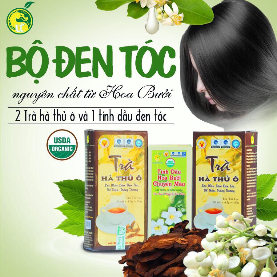 Combo Đen Tóc Long Thuận Tinh Dầu Hoa Bưởi Chuyển Màu và Trà Hà Thủ Ô