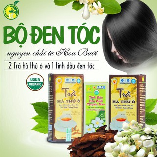 Combo Đen Tóc Long Thuận Tinh Dầu Hoa Bưởi Chuyển Màu và Trà Hà Thủ Ô