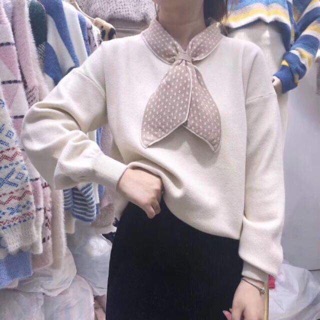 Áo len cổ nơ bi tay bồng