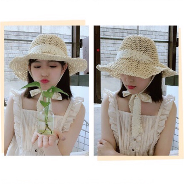 Mũ Cói Nón Cói Mềm Nơ Ren Siêu Dài [loại ren dài sẽ đắt hơn ren ngắn]