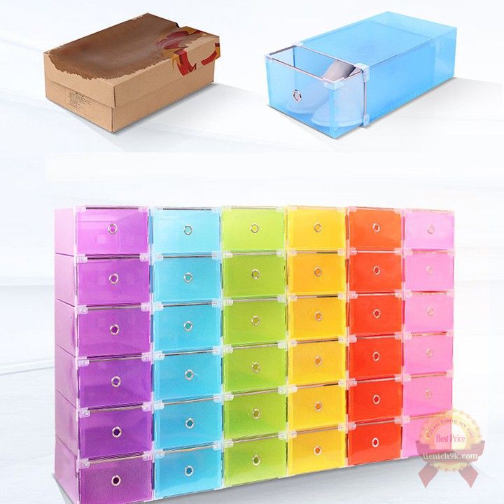 Set 5 Hộp để giày nhựa khung kim loại Ngăn Kéo Size To cứng cáp trong suốt