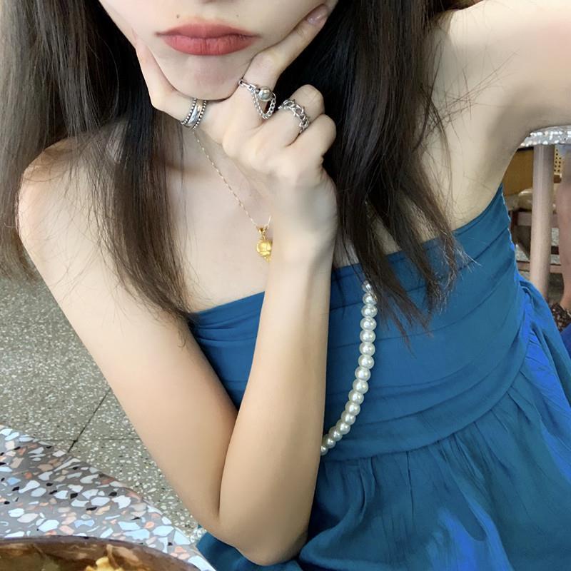 COZOK Áo Hai Dây Xếp Ly Màu Sắc Trơn Phong Cách Hàn Quốc Quyến Rũ