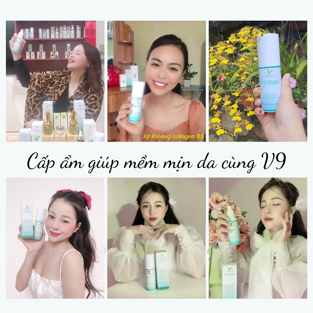 Nước hoa hồng V9Queen, xịt khoáng cấp ẩm dưỡng trắng da, kiềm dầu giảm mụn - V9 Ruby 100ml