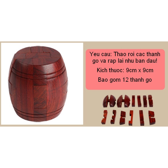 Đồ chơi trí tuệ_Thử thách trí não_Bộ khóa gỗ - 4 - Wooden Puzzle_Khóa Khổng Minh_Hack não &amp; Xoắn não_IQ Toys_Giải đố