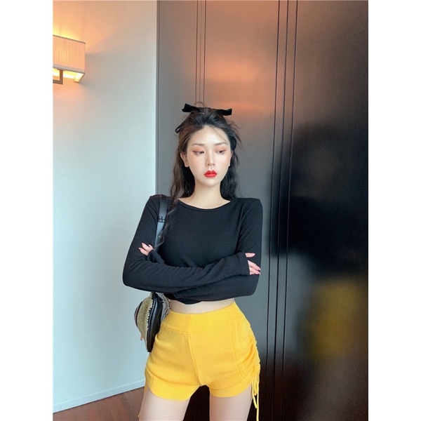 Quần sóc len nữ rút dây hông sexy 4 màu hàng Quảng Châu