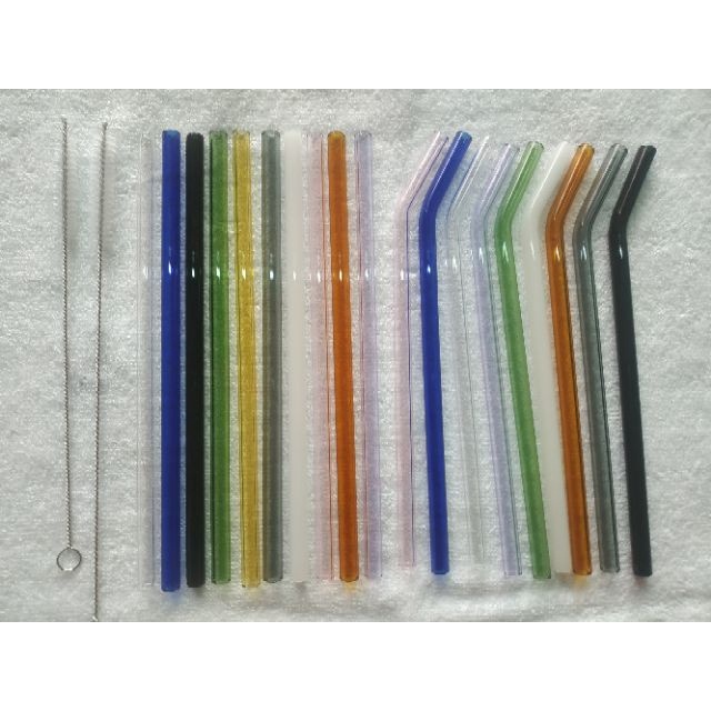 Ống hút thuỷ tinh đủ màu dài 20cm cong và thẳng