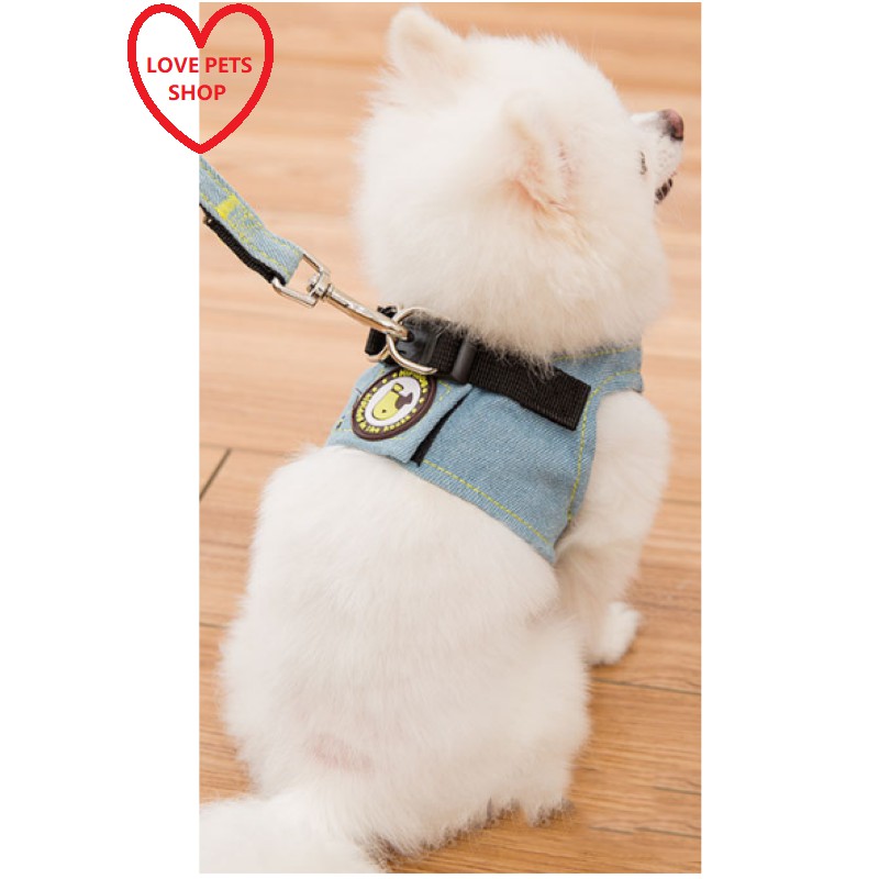 💝 BỘ DÂY DẮT KÈM YẾM BẰNG VẢI JEAN CHO THÚ CƯNG, DÂY DẮT CHÓ - LOVE PETS SHOP 💝