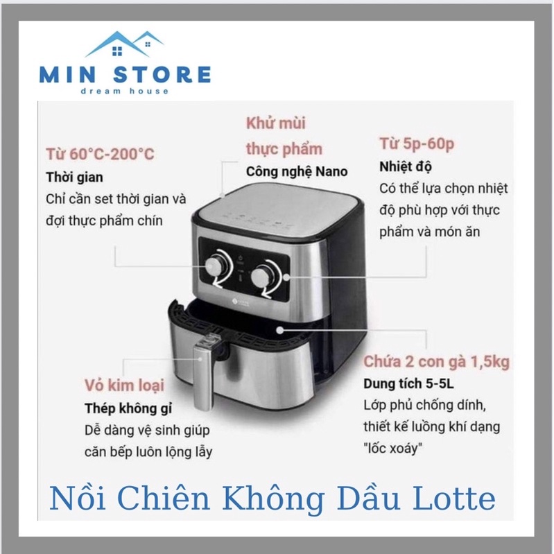 Nồi Chiên Không Dầu Lotte LTS-AF5SM 5.5L Xám - Công Nghệ TurboStar, Chống Dính, 1700W