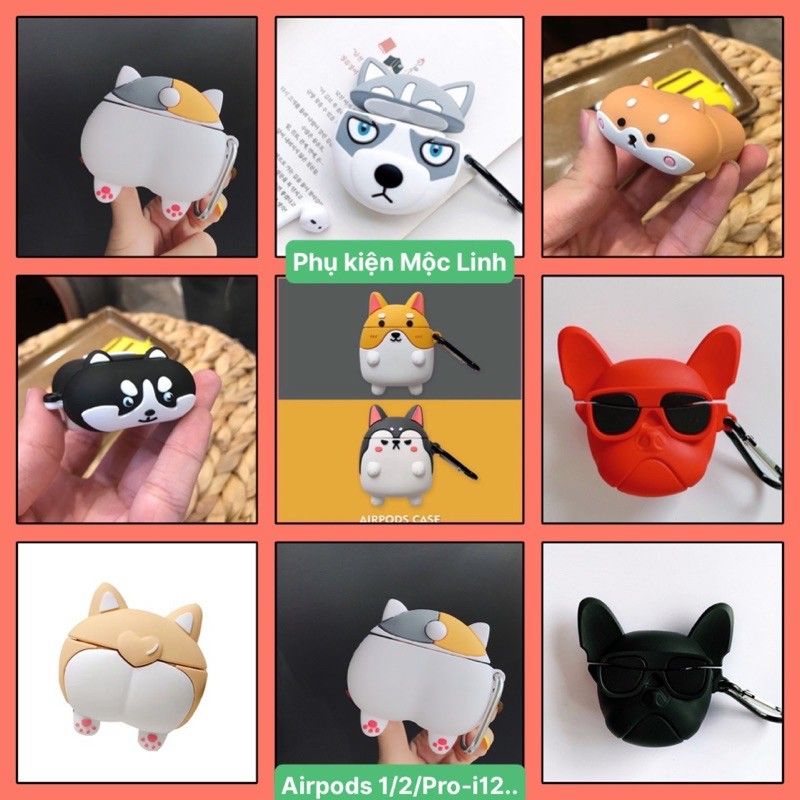 ☘️Tặng kèm móc treo☘️Case Airpod 1 2 Pro i11, i12...- Vỏ bao bọc Dogy Cover đựng tai nghe không dây airpods Chó Cute