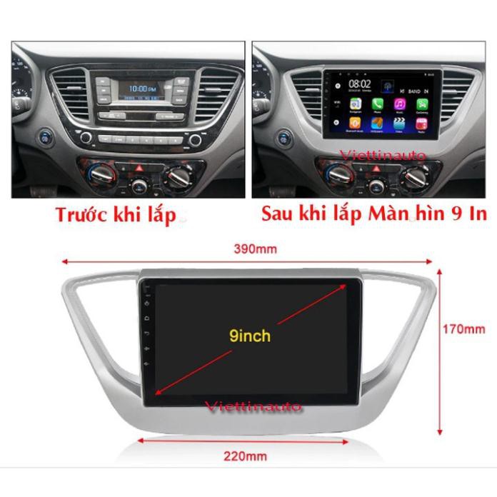 Mặt dưỡng lắp màn hình 9 In Huyndai Accent 2018 -2020 Kèm rắc nguồn