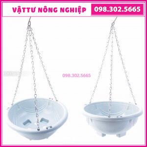 Bộ 5 chậu nhựa chảo treo dây sắt trồng hoa màu trắng đường kính 28cm