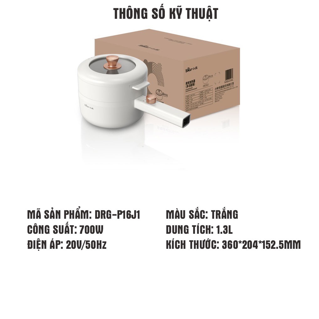 Nồi điện hầm cháo, nấu mỳ, nồi lẩu mini đa năng BEAR DRG-C12K1, công suất 600W - BH chính hãng 6 tháng