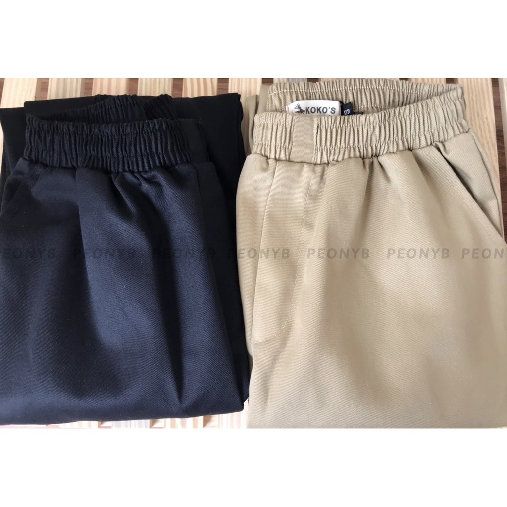 Quần Baggy Kaki Dáng Suông PEONYB Unisex [FREESHIP] 🌸 Culottes khaki cạp chun trơn màu ĐEN | BE Ulzzang HOT 🌸